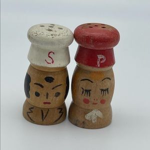 1950’s hand painted wood S&P shakers.  Made in Japan.